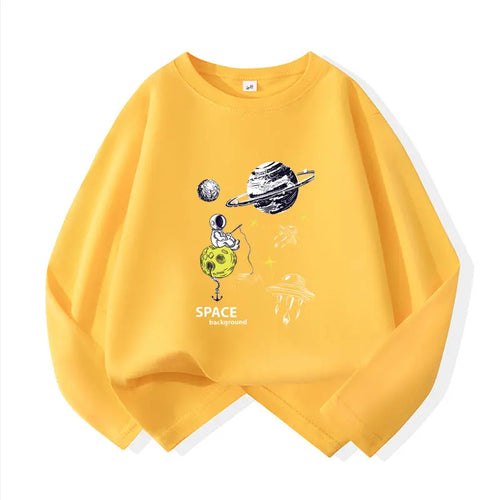 2-12 Year Cotton Boys T-shirts Explore Space Teen Tees Autumn Casual Kids Tshirts Cartoon Print Baby Boys Long Sleeves Tops Tees