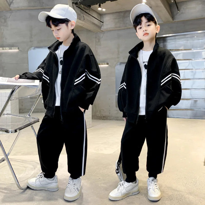 Spring Autumn Teenager Boys Clothes Suits Children New Fashion Zipper Coat + Pants 2Pcs Outfits Kids Tracksuit 4 6 8 10 12 Years