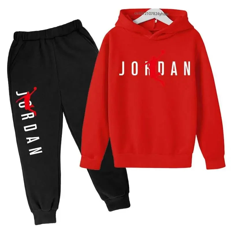 Simple Letter Print Sweatshirt Autumn Hoodie + Pants Sportswear 3-13 Years Old Boys and Girls Street Wear Hooded Suit