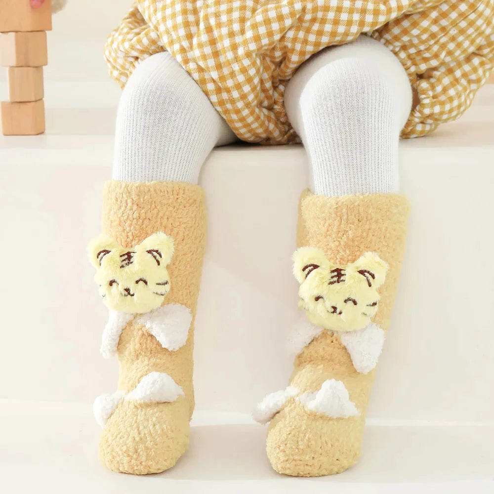 Cute Cartoon Baby Socks Winter Coral Fleece Thickened Baby Long Tube Newborn Boy Girls Non-slip Children's Floor Socks