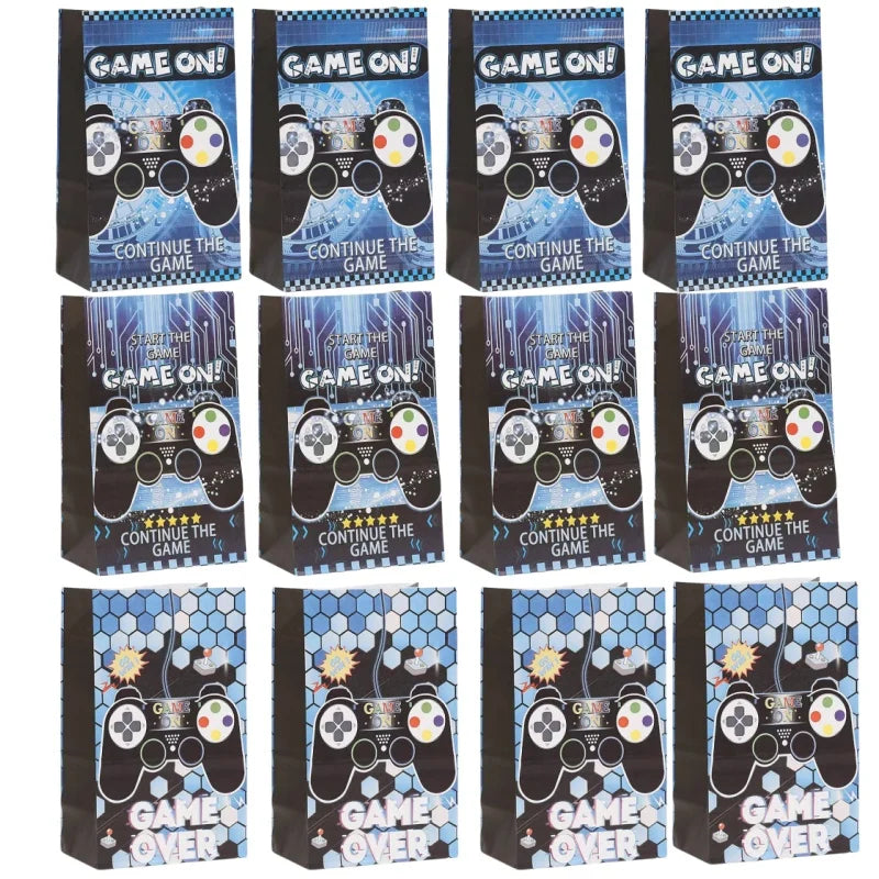 12/36pcs Cartoon Game On Theme Candy Box Gift Bags Kids Birthday Game Machine Party Kraft Paper Popcorn Bag Party Supplies