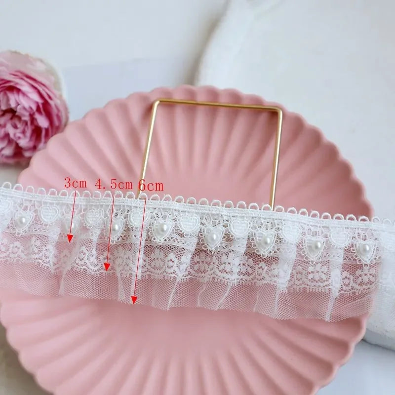 Off White Lace Ribbon Accessories Handmade DIY Extended Clothes Pleated Sewing Decorative Fabric Skirt Hem Fabric Lace Trim 1Yds