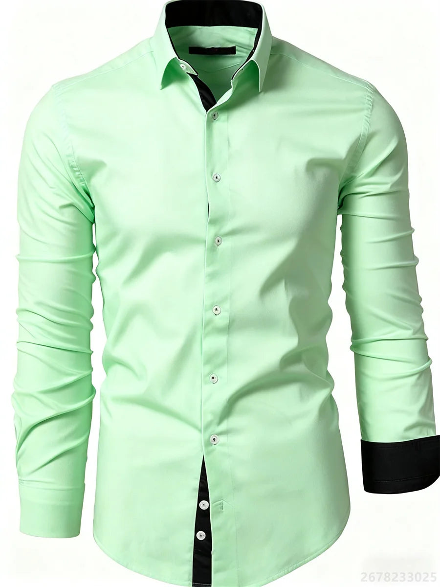 Men's shirt slim fit long sleeve lapel shirt business office fashion solid color black red daily casual men's tops XS-6XL size