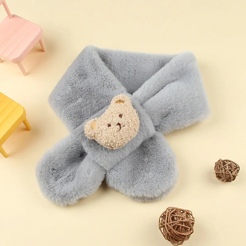 Winter Warm Plush Baby Scarf Cute Caroon Bears Boy Girl Scarves Newborn Toddler Faux Fur Children Cross Neckerchief
