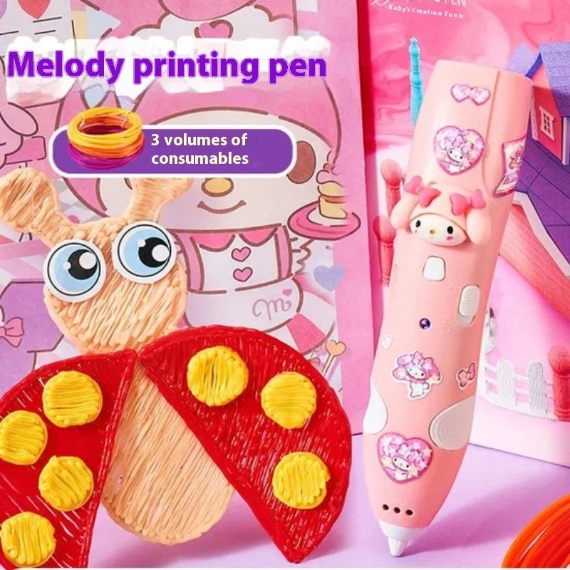 Sanrio  Melody Culomi 3d Three-Dimensional Printing Pen Low-Temperature Brush Toy Peripheral Multi-Functional Painting Pen Gifts