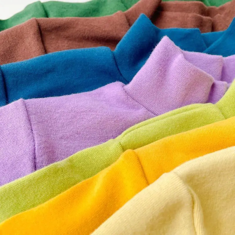 Children's Thermal Underwear Autumn Winter Half High Neck Candy Colored Warm Top Boys Girls Long Sleeved Pullover Base Shirt