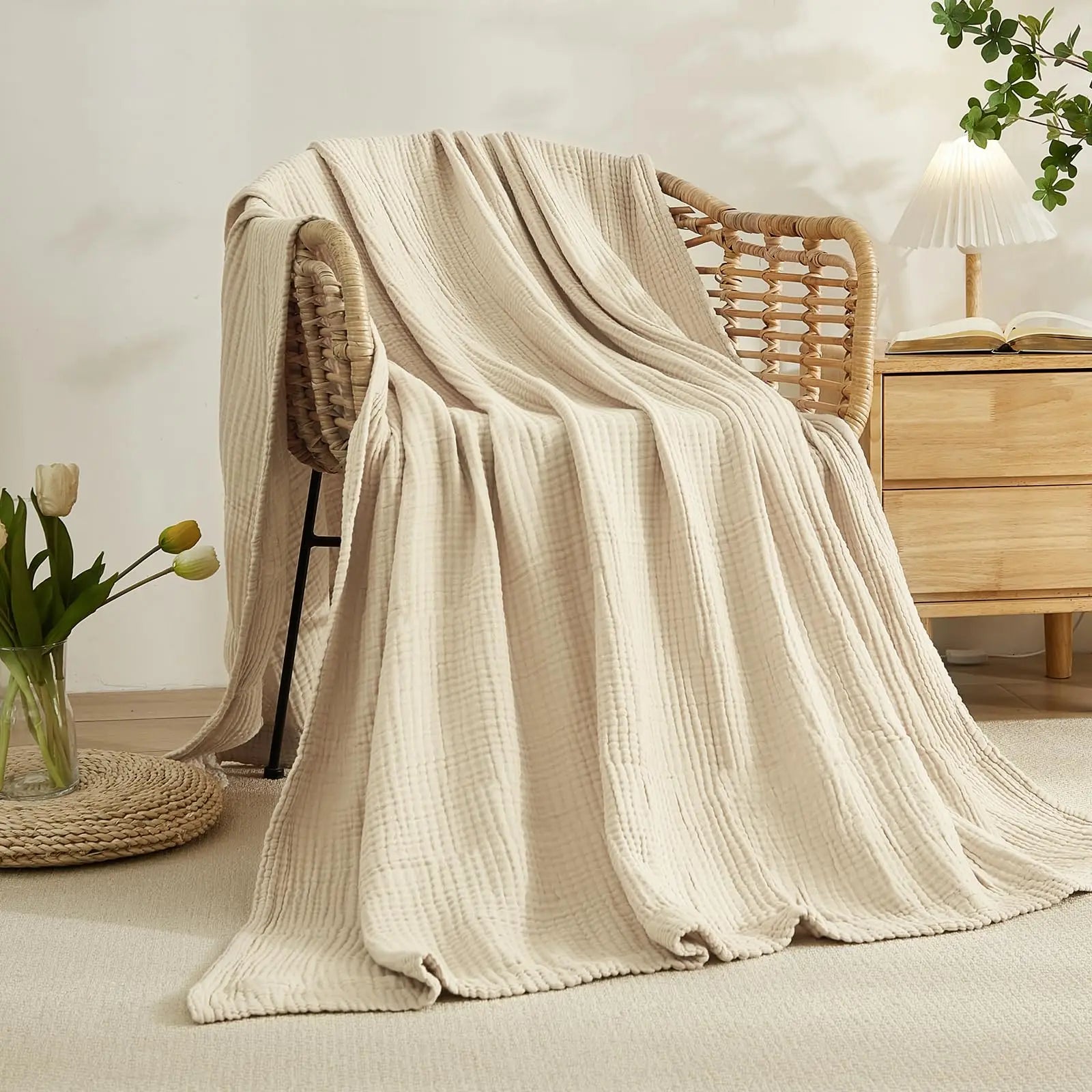 100% Cotton Blanket for Bed Soft Muslin Bed Blankets, Lightweight Breathable Bedspread Coverlet All Season Gauze Throw Blanket