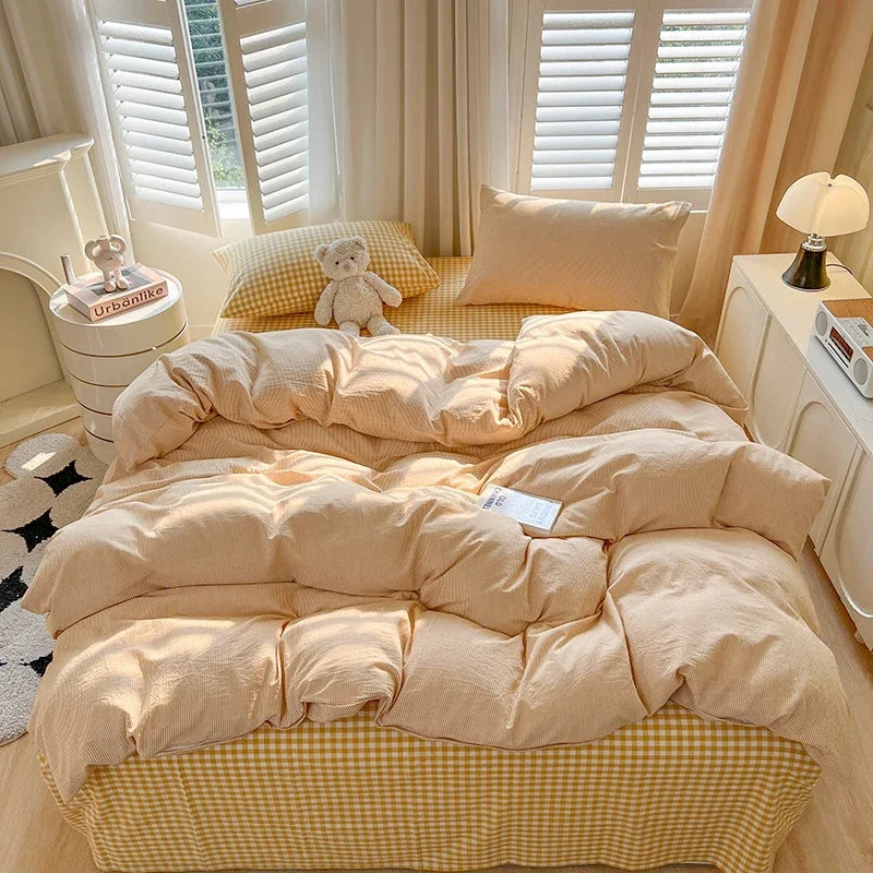 Bed Sheets Set Plaid Style Duvet Cover Pillowcase with Bedsheets Home Bed Linen Sets 이불커버세트 Skin-friendly Bedclothes