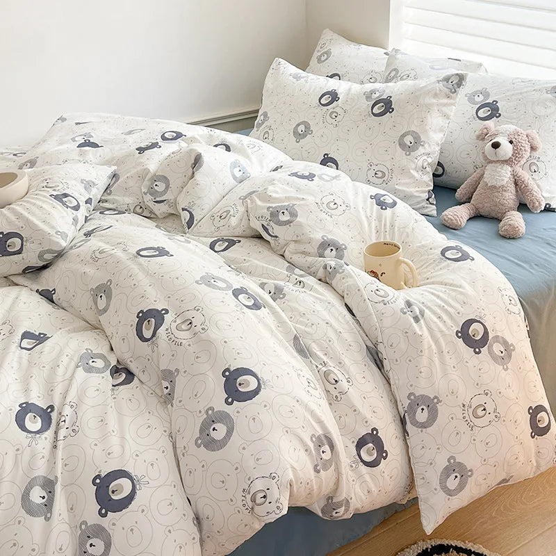 Ins Simple Flower Bed LinenTwin Full Queen King Size Bed Sheets Set  Adults Kids Floral Bed Comforter Sets Bed Duvets Kawaii