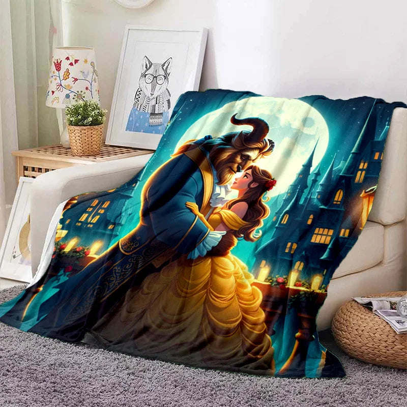Lovely Beauty and The Beast Cartoon Soft Blankets,Keep Warm Throw Blanket Comfortable Blanket for Picnic Beds Sofa Home Bedroom