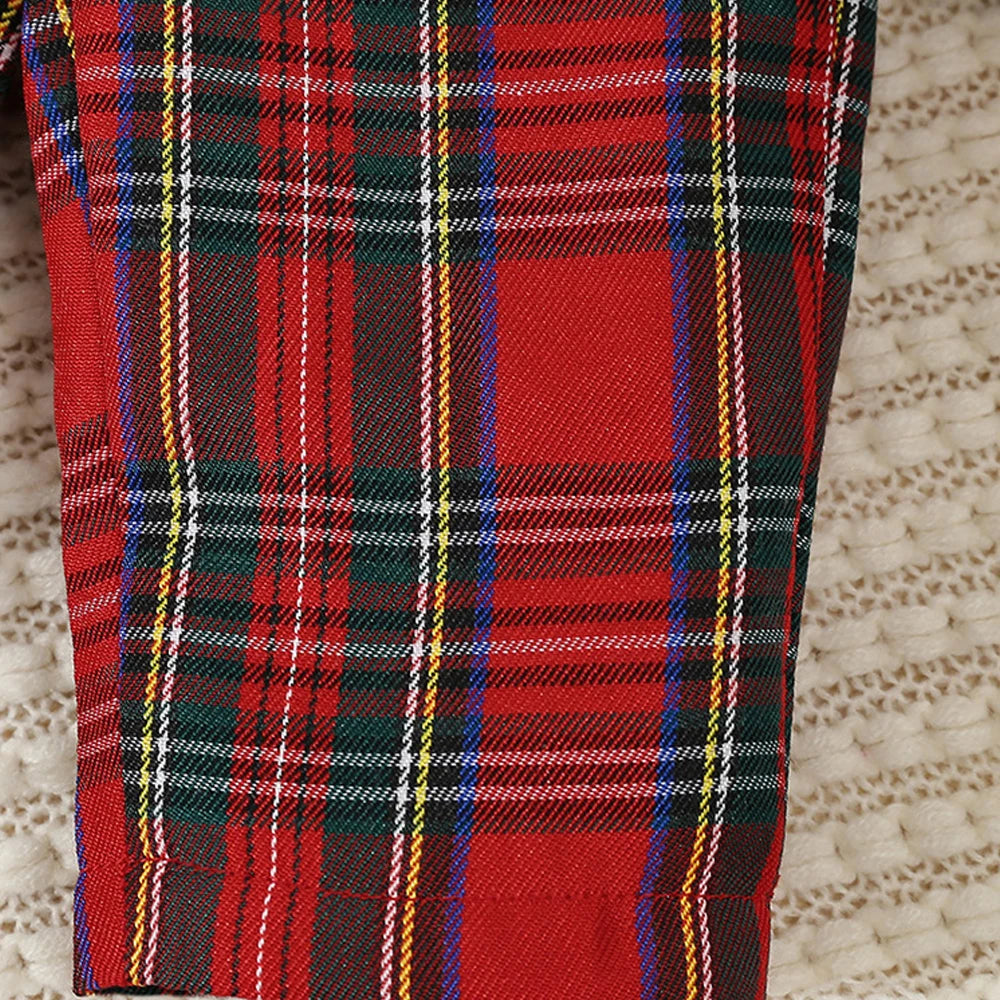 My First Christmas Baby Boys Outfits Necktie Bodysuit+Plaid Waistcoat+Suspender Pants 4pcs Formal Suit For Baby New Year Costume