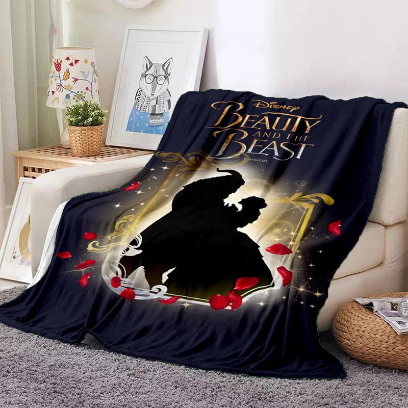 Lovely Beauty and The Beast Cartoon Soft Blankets,Keep Warm Throw Blanket Comfortable Blanket for Picnic Beds Sofa Home Bedroom