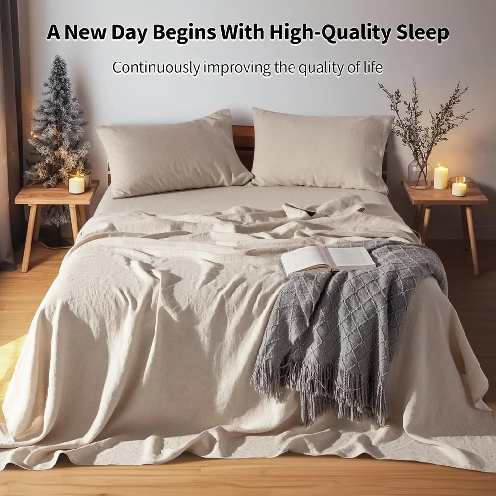 Linen Sheets Set,100% French Stone Washed Pure Linen Bed Sheets, 3 Pieces (1 Flat Sheet, 2 Pillowcase) Suitable for Hot Sleepers