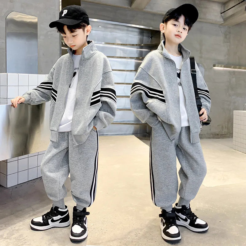 Spring Autumn Teenager Boys Clothes Suits Children New Fashion Zipper Coat + Pants 2Pcs Outfits Kids Tracksuit 4 6 8 10 12 Years
