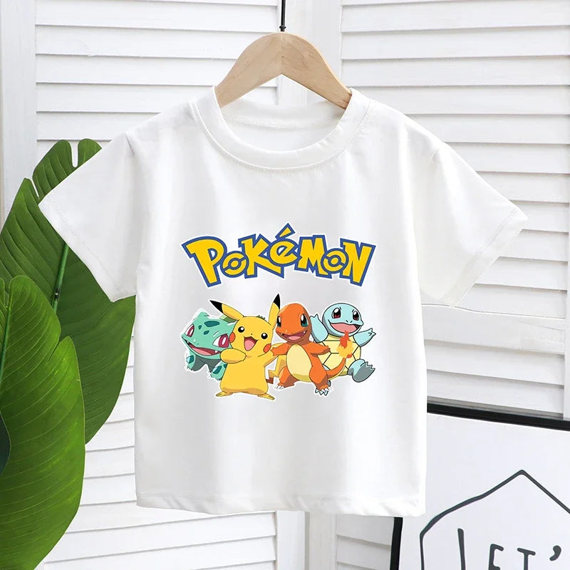 Cartoon Pokemon Children's T-shirt Printed Cute Boys Girls Clothes Anime Outfit Cotton Short Sleeve Shirts Kawaii Birthday Tops