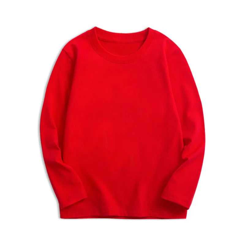 Boys Girls 100% Cotton T-shirts Solid Color Casual Tees for Teenage Children Spring Autumn Underwear Girl Clothes Kid Daily Tops