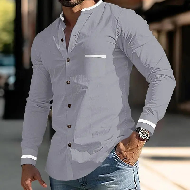 Men's standing collar long sleeved lining is fashionable, comfortable, casual, and business oriented