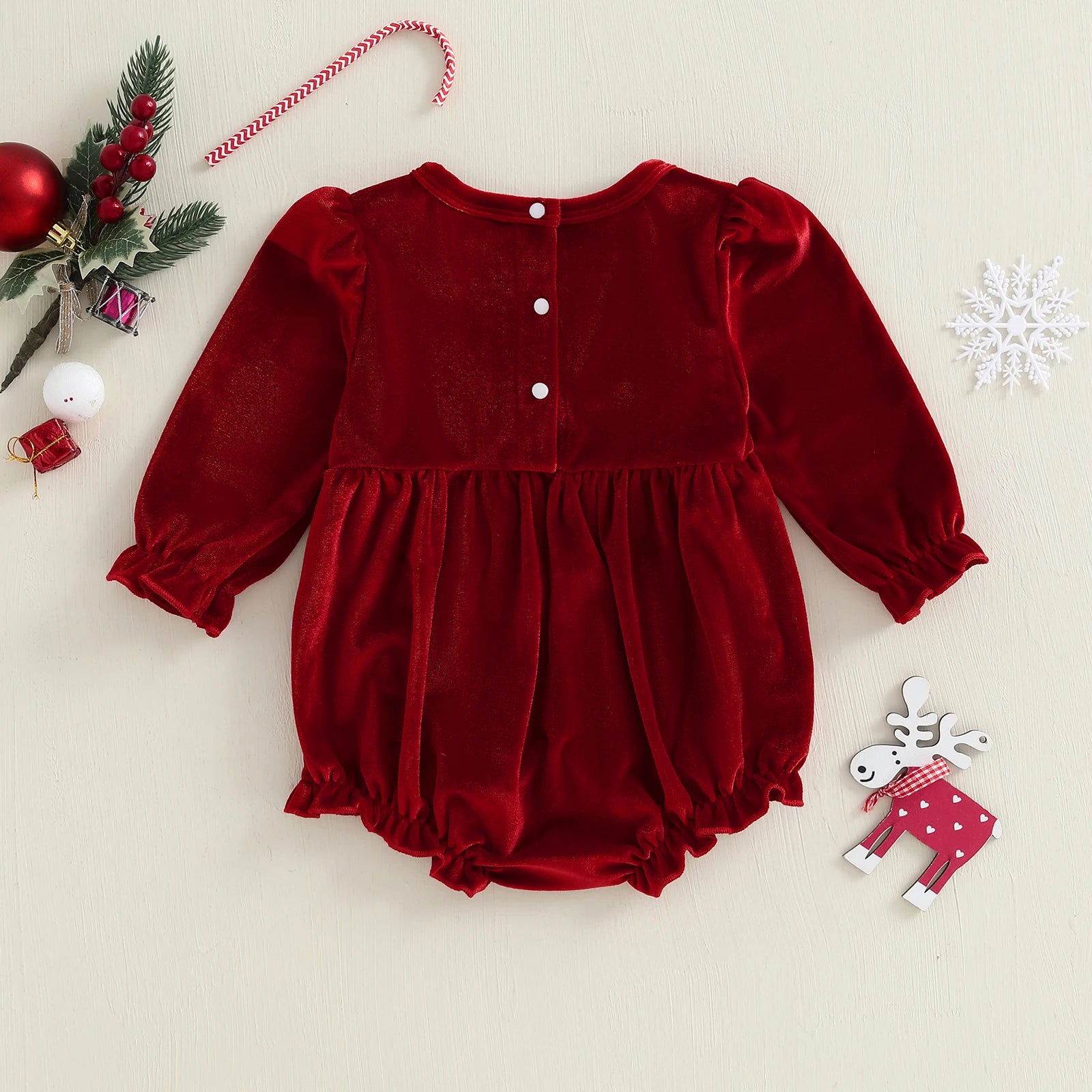 Christmas Infant Baby Girl Velvet Romper Xmas Newborn Coton Loose Decorative Bow Bubble Overall Kids Long Sleeve Jumpsuit