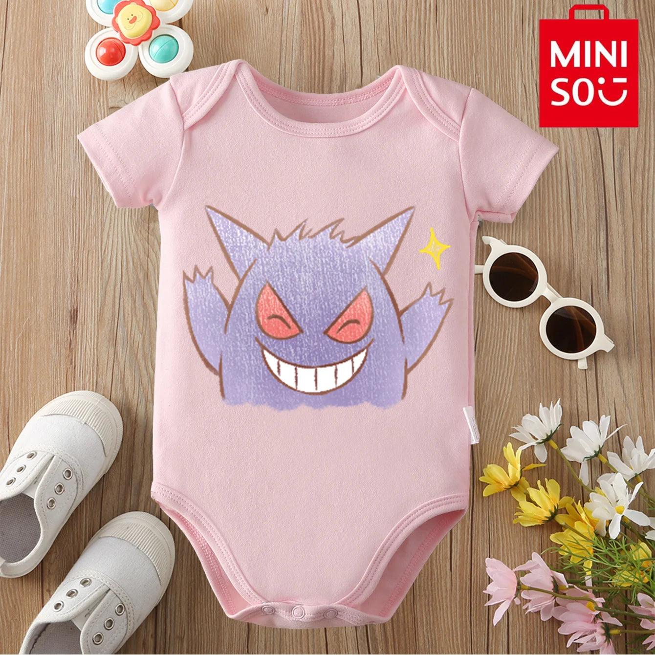 MINISO Pure Cotton Cute Pokemon Pikachu Print Bodysuit Baby Soft Cloths Gift for Baby Onesie Jumpsuit for 0 To 12 Months Newborn