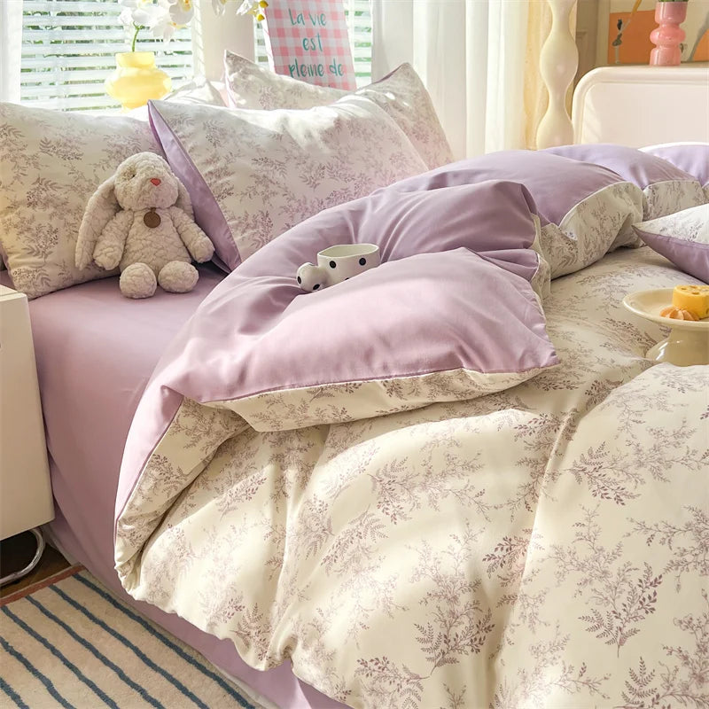 Skin-friendly Bedding Floral Style Duvet Cover Pillowcase with Bedsheet Home Bed Linen Set Soft Bedclothes juegos de sábanas