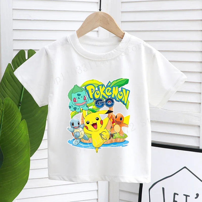Cartoon Pokemon Children's T-shirt Printed Cute Boys Girls Clothes Anime Outfit Cotton Short Sleeve Shirts Kawaii Birthday Tops