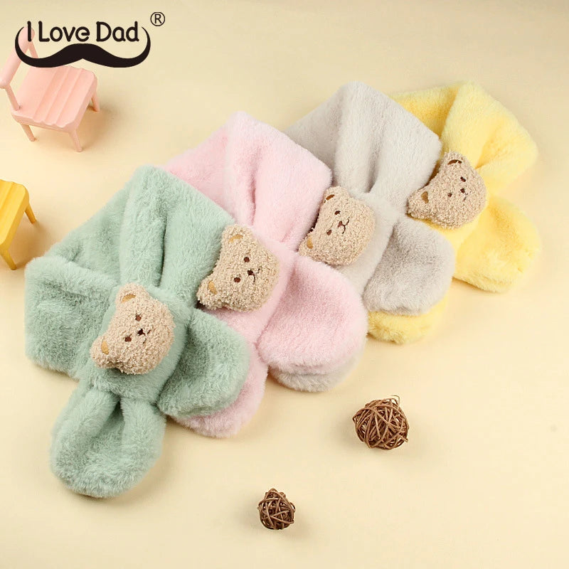 Winter Warm Plush Baby Scarf Cute Caroon Bears Boy Girl Scarves Newborn Toddler Faux Fur Children Cross Neckerchief