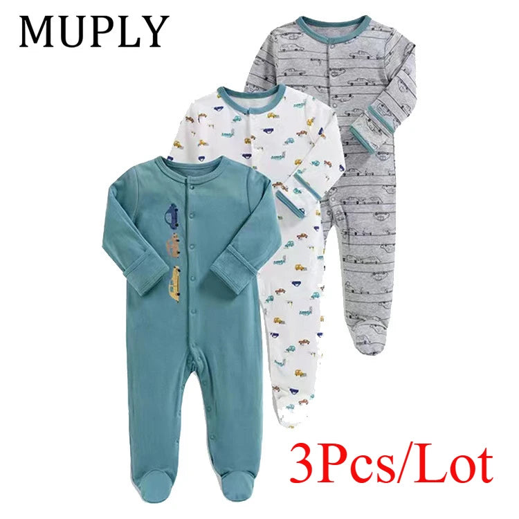 3 Pcs/Lot Autumn Winter Long Sleeve Casual Sweet Baby Girl Romper 100%Cotton Soft Newborn Jumpsuits Clothes
