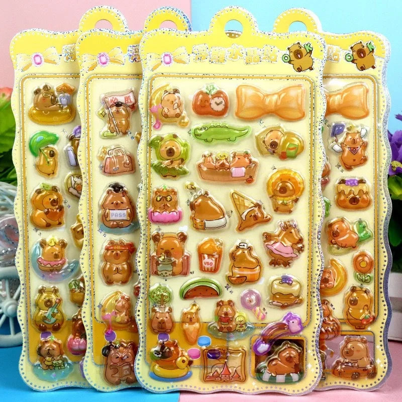 Style8 Cartoon Pillar Capybara Black Light Pony 3D Three-dimensional Crystal Sticker Handmade DIY Material Children's Sticker