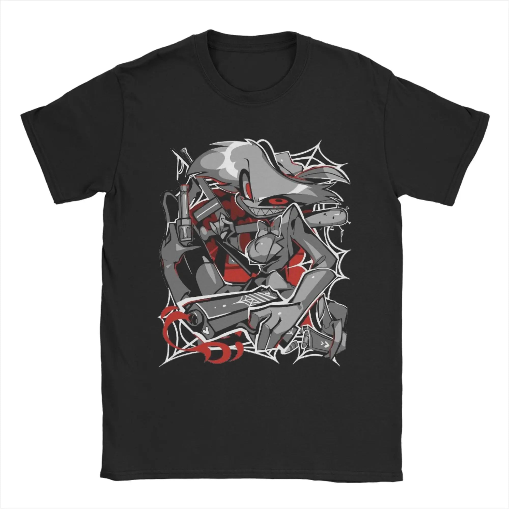 Vintage Hazbins Hotels Alastor Cartoon T Shirt Men Cotton Short Sleeve  Round Neck Summer Clothes