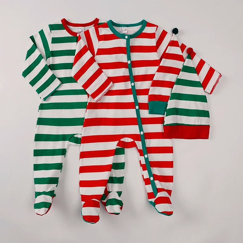 2025 Christmas Costumes Baby Boys Girls Romper Clothes Set 2 Pcs Cotton Striped Jumpsuit+Hat Infant Bodysuit For Newborn Onesies