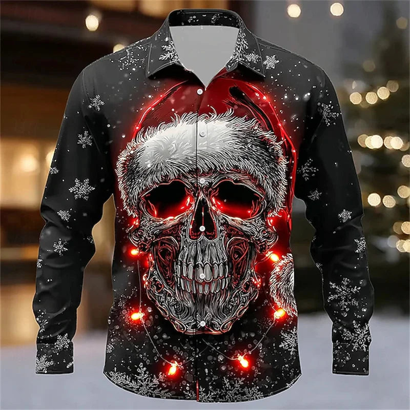 Men's shirt long-sleeved Christmas shirt, 3D printed HD pattern, fashionable casual design, comfortable men's long-sleeved top