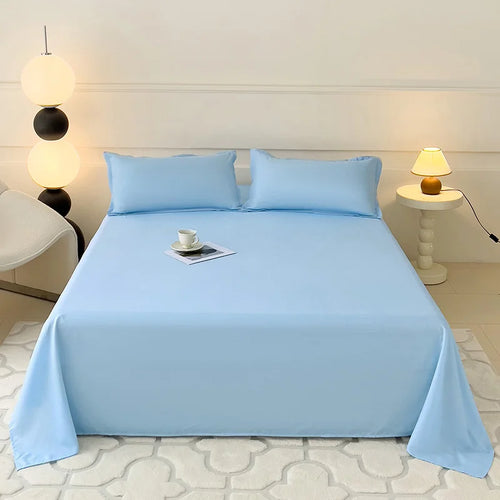 1 PC Sky Blue Bed Sheet Single / Queen / King Flat Sheet for Adults Skin-Friendly Solid Color Washed Bed Sheets Постельное Белье