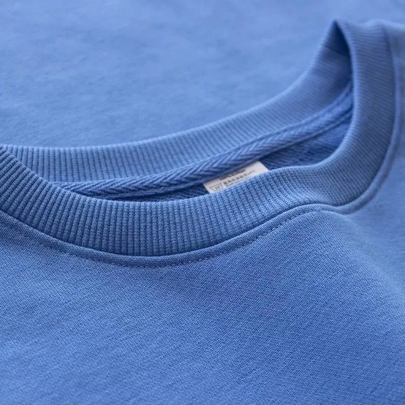 Autumn Heavyweight Cotton Round Neck Sweater Solid Loose Simple Sports Harajuku Top for Men and Women Pullover