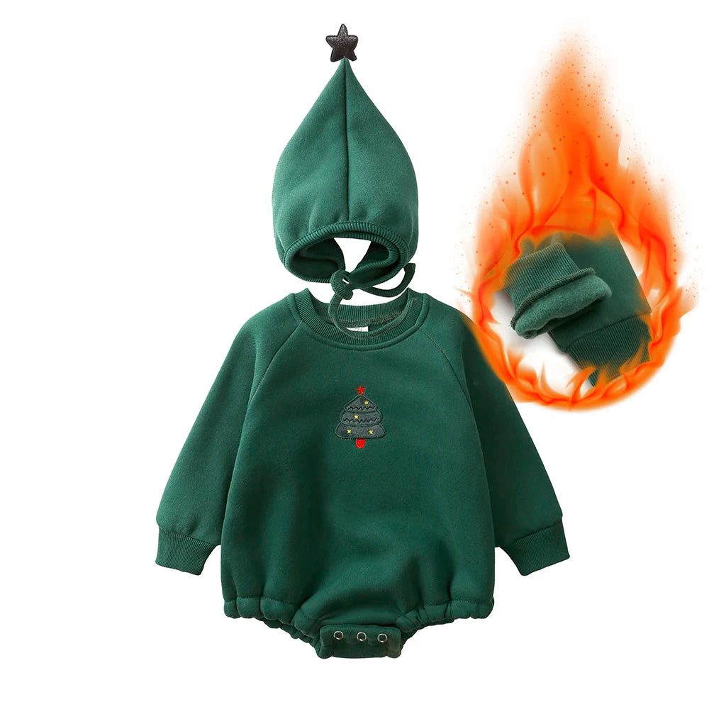 Winter Christmas Baby Rompers Sets Infant Long Sleeve Embroidery Santa Claus Jumpsuit Matching Hat Pants Newborn Clothes