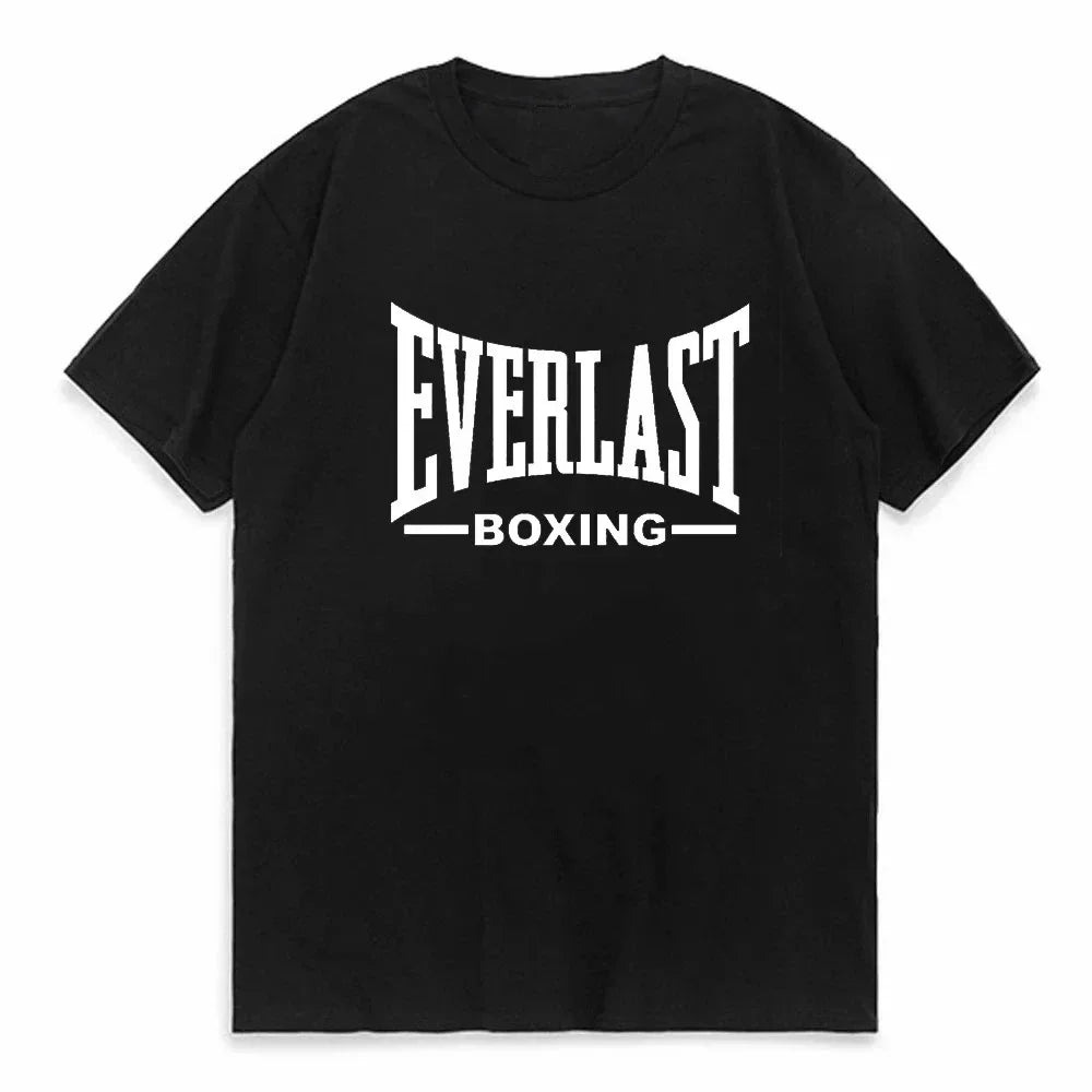 Summer Cotton T-shirt O-collar EVERLAST Boxing Print Summer Harajuku Streetwear Trendy Men's T-shirt Top