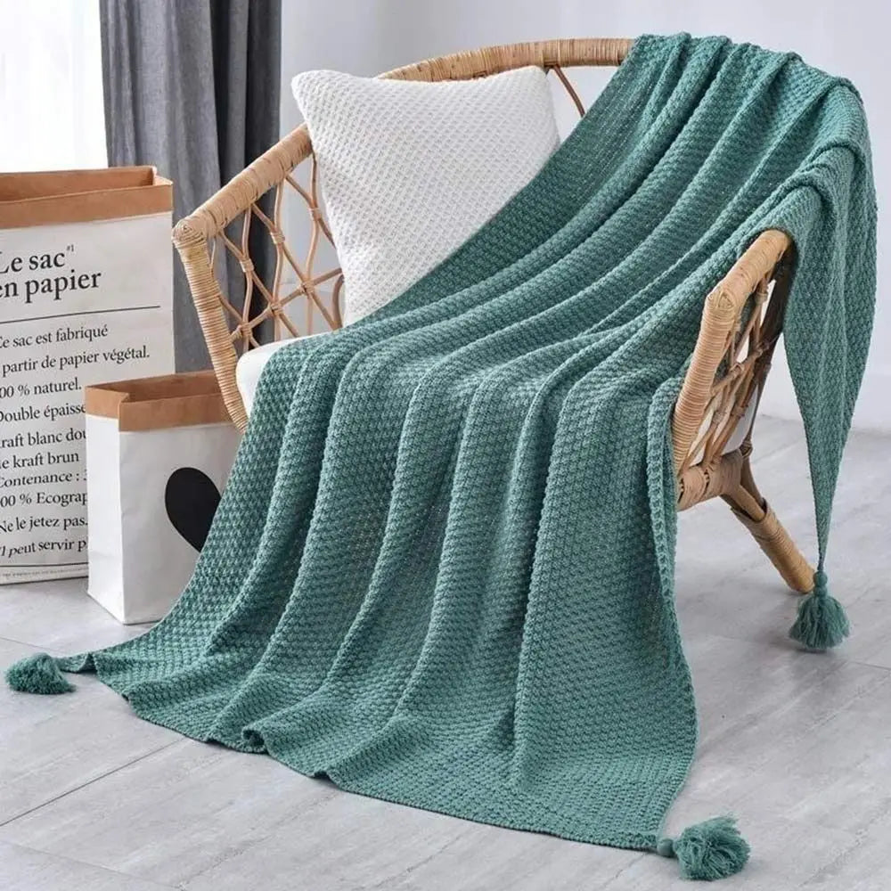 Warm Solid Color Knitted Blanket Soft Breathable Fringe Blanket Nordic Bedspread