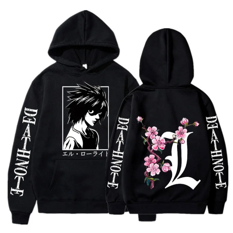 Men's street sweatshirt Death Note L print anime hoodie plus velvet men and women autumn and winter comfortable sweatshirt