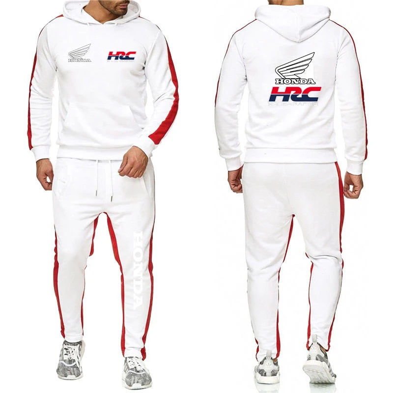 Honda racing Men's Hot Sale Fashion Hoodie Sportswear+Sweatpants Comfortable Casual Jogging Solid- color Two Piece Suit