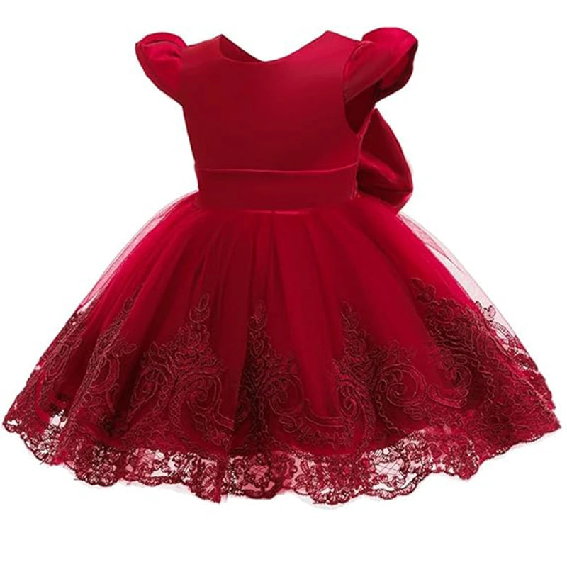 2025 Toddler Christmas Party Baby Dresses Flower Embroidery Princess Dress Girls 1st Birthday Party Baptism Infant Dress Gown