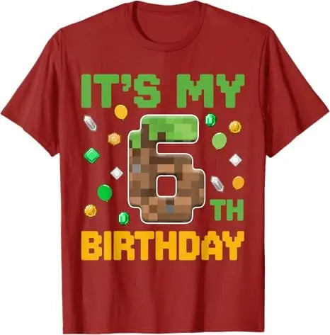Birthday-Boy It's My 6th Birthday Gamer Pixel Number Six T-Shirt Fashion Sons Nephew Grandson B-day Gift Video Game Saying Tee