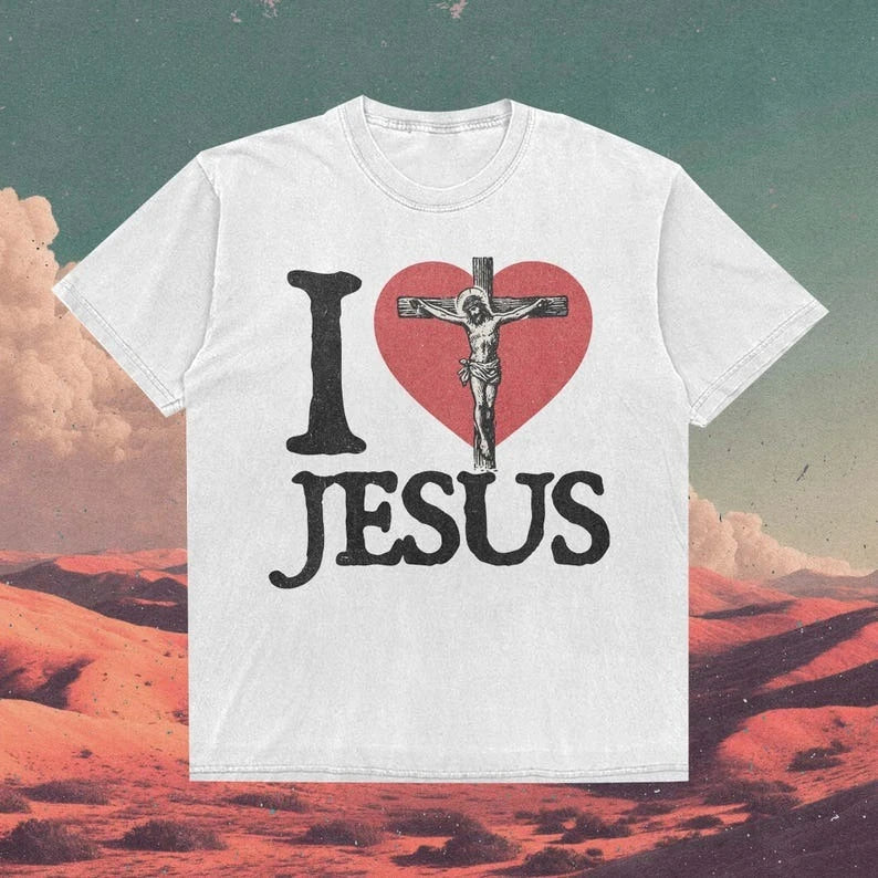 I Love Jesus T-shirt Vintage Christian Tee for Men Women Retro Faith Graphic Easter Spiritual Tops Religious Gift for Him Her