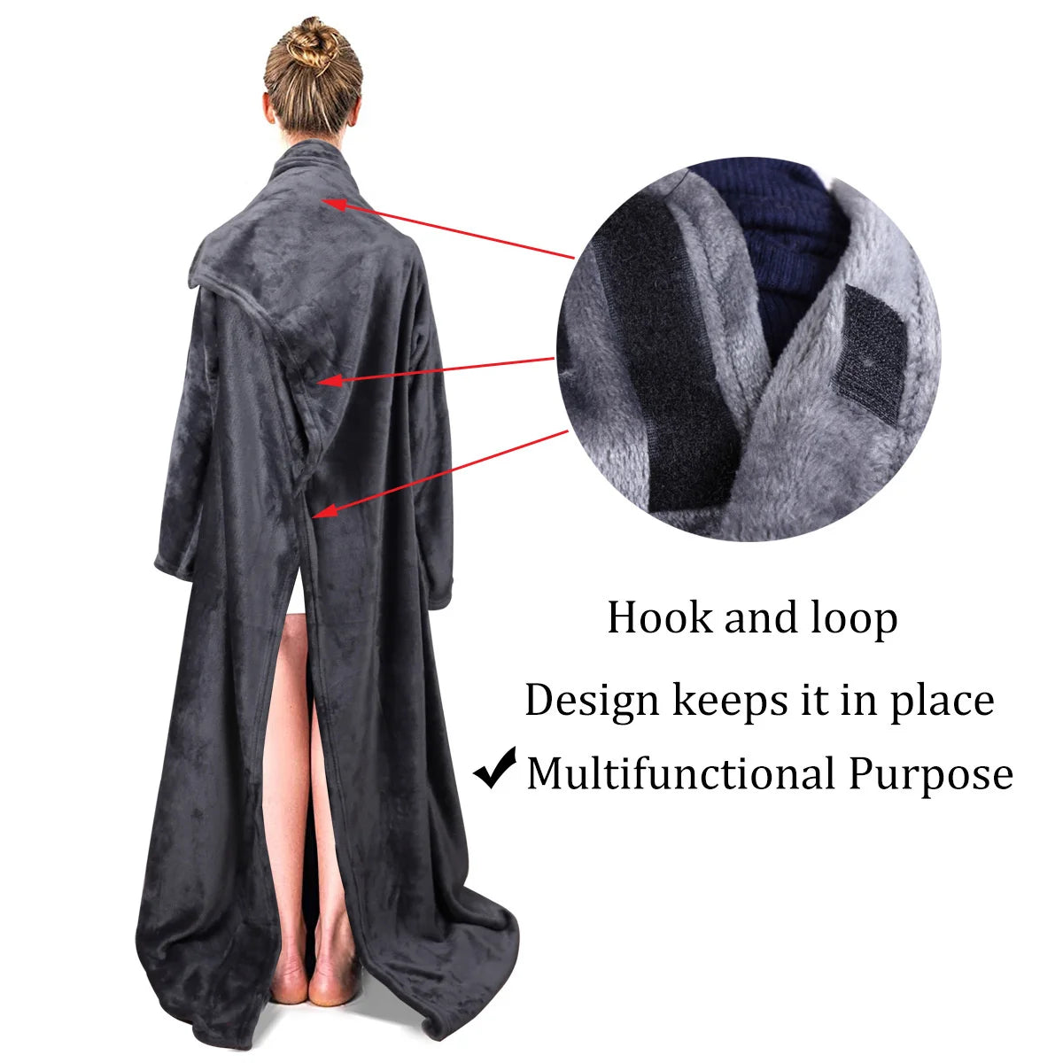 Wearable Flannel Blanket With Sleeves Large Pocket Soft Anti Static Lazy Blanket Home Reading TV Office Winter Warm Cover