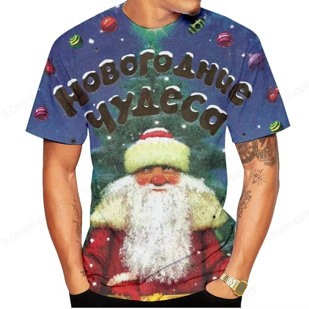 T-Shirts for Christmas 3D Santa Claus Print T Shirt for Men Casual Short Sleeve Tee Shirts Fashion O-Neck Top Oversized T-Shirt