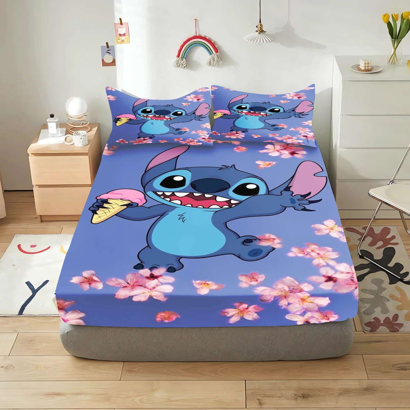 Stitch Fitted Sheet Bedding Set Bedding Sets  Comfortable Soft 3-Piece Set With Pillowcase