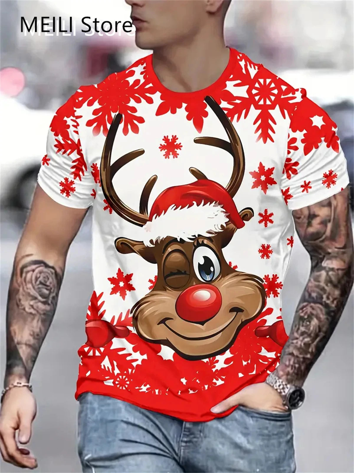 Men's T Shirt Santa Claus Graphic Print Pullover Summer Casual Short Sleeve Tee Funny T-Shirts Male Christmas Oversized Clothing