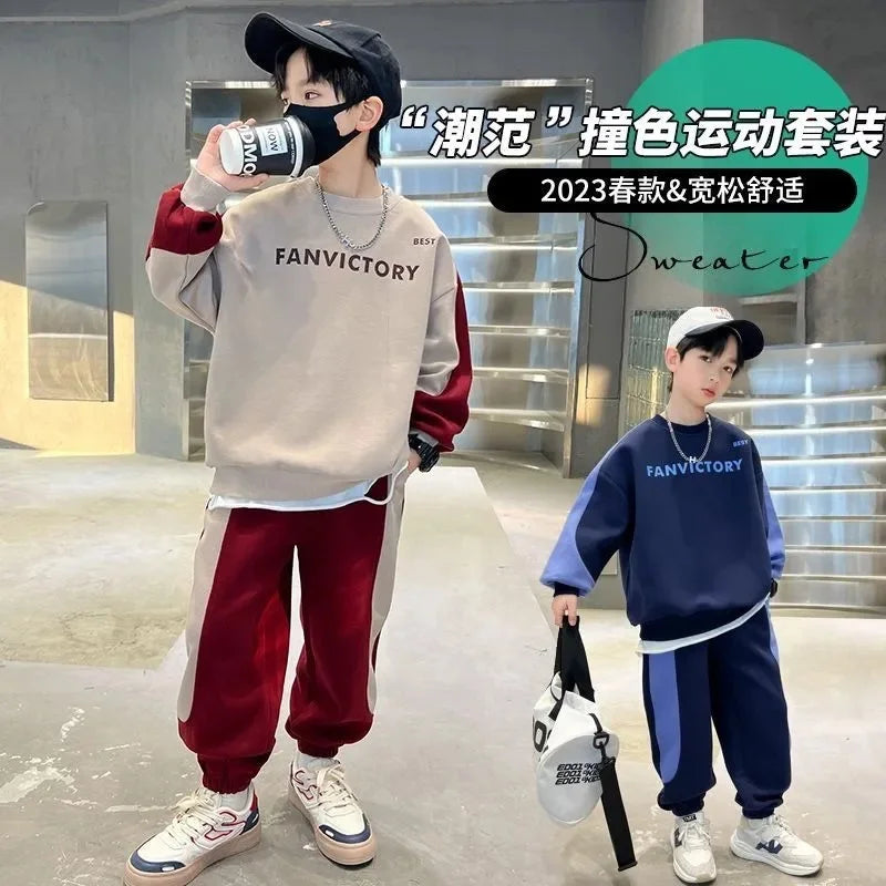 Boys Prints Letter Sets Children Spring Fashion Clothes Suits Kids Casual Sweatshirts+Pants 2Pcs Simplicity Autumn Outfits