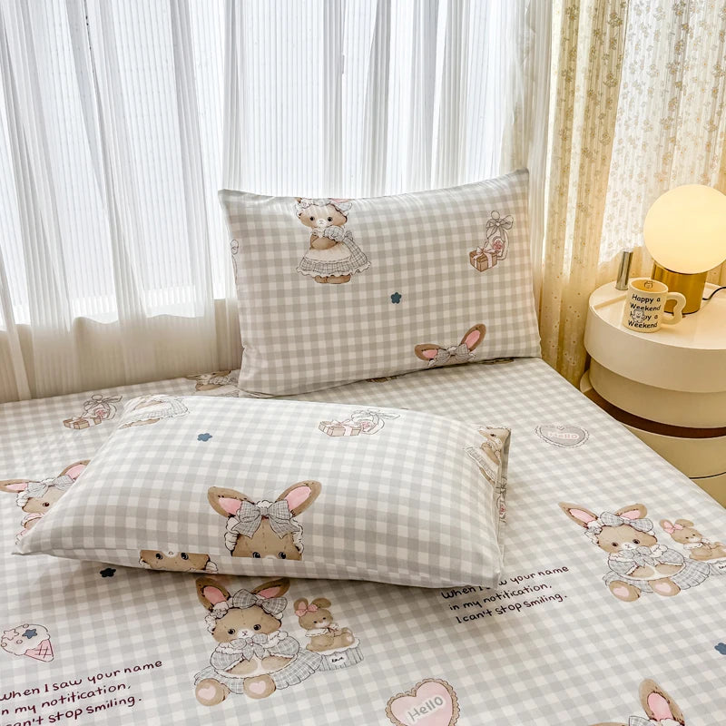 Skin-friendly Fitted Sheet and Pillowcase Cartoon Style Bed Cover Home Bed Linen Single/Twin/Queen/King Size Bedsheet sabanas