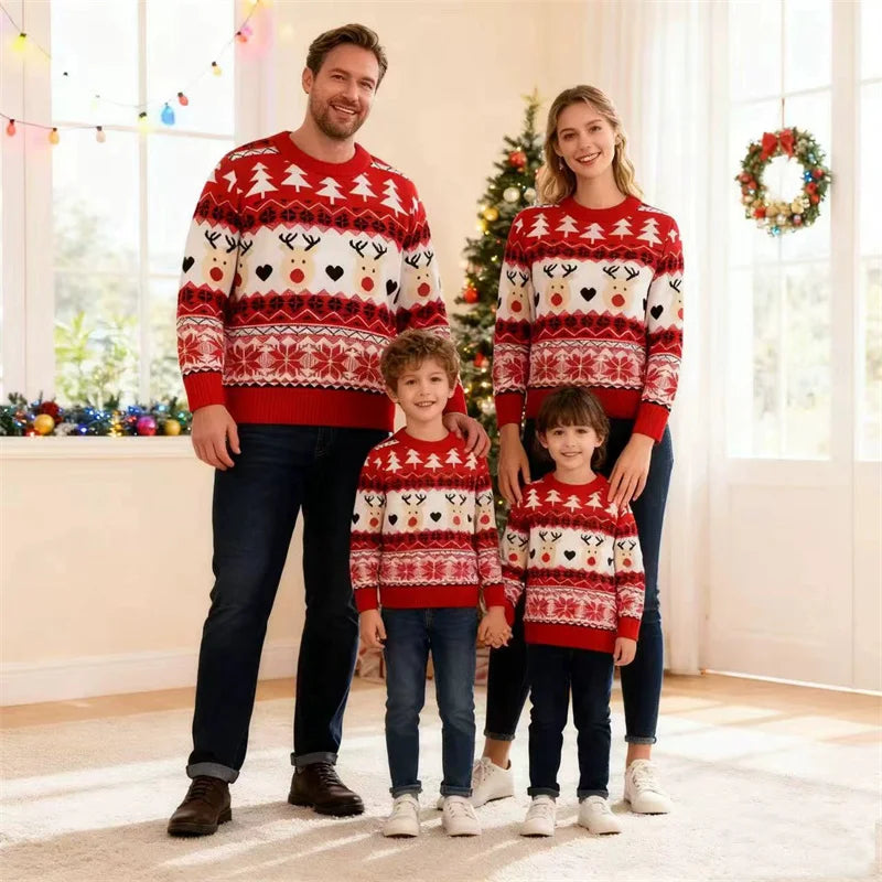 Christmas Family Matching Outfits Boys Girls Adult Cartoon Sweaters Mom Son Thermal Knitwear Autumn Dad  Daughter Pullover