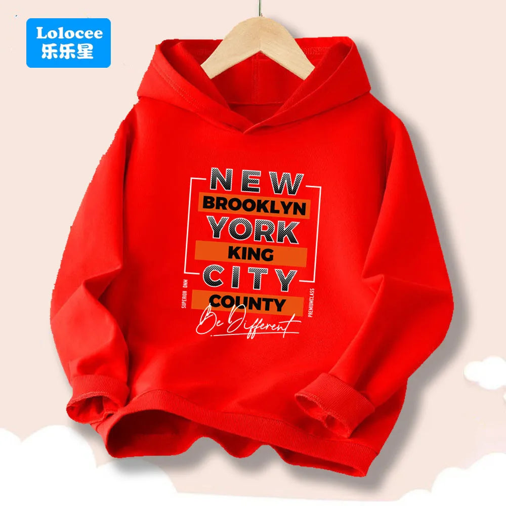 New York Letter Graphic Print Hoodies for Boy Girl Long Sleeve Retro Pullover Sweatshirt Teens Autumn Fashion Tops ZMNY1