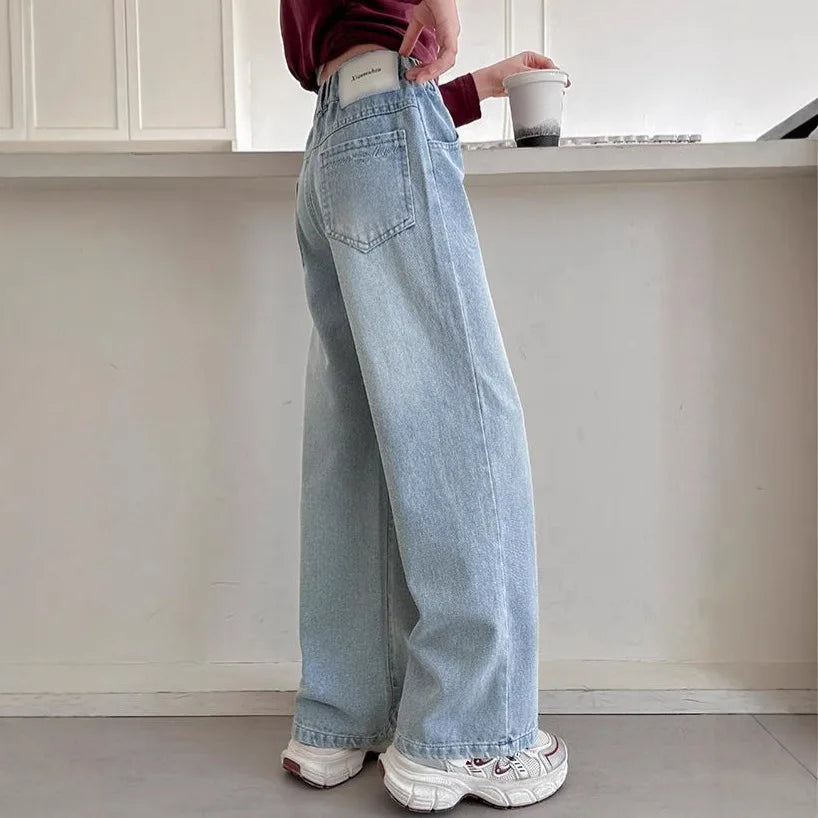 RAISE Autumn Teens Girls Denim Pants Elastic Waist Youth Girls Trousers Casual Pure Color Children Girls Jeans 3-12Y Girl Pants